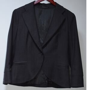 Theory Black Wool Blend Tailored Blazer Jacket Single Button Size 10